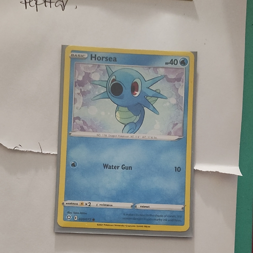 Pokemon Horsea Card - Blue and Yellow